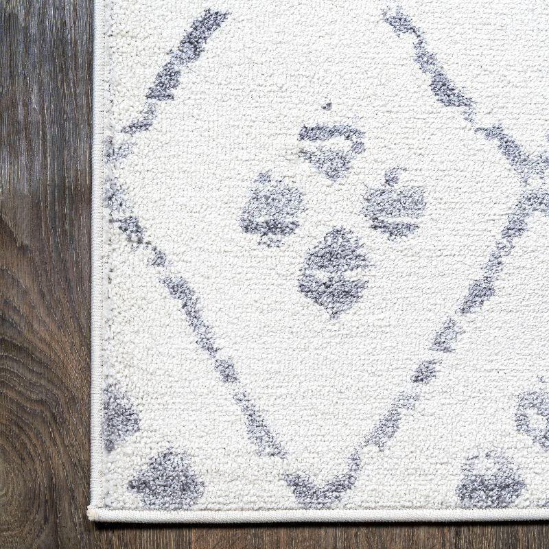 2'x 8' Izil Moroccan Geometric Diamond Runner Rug, White/Light Gray - JONATHAN Y