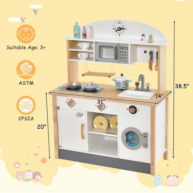 Costway Kids Play Kitchen Set Wooden Pretend Toy w/Microwave Oven & Cooking Accessories