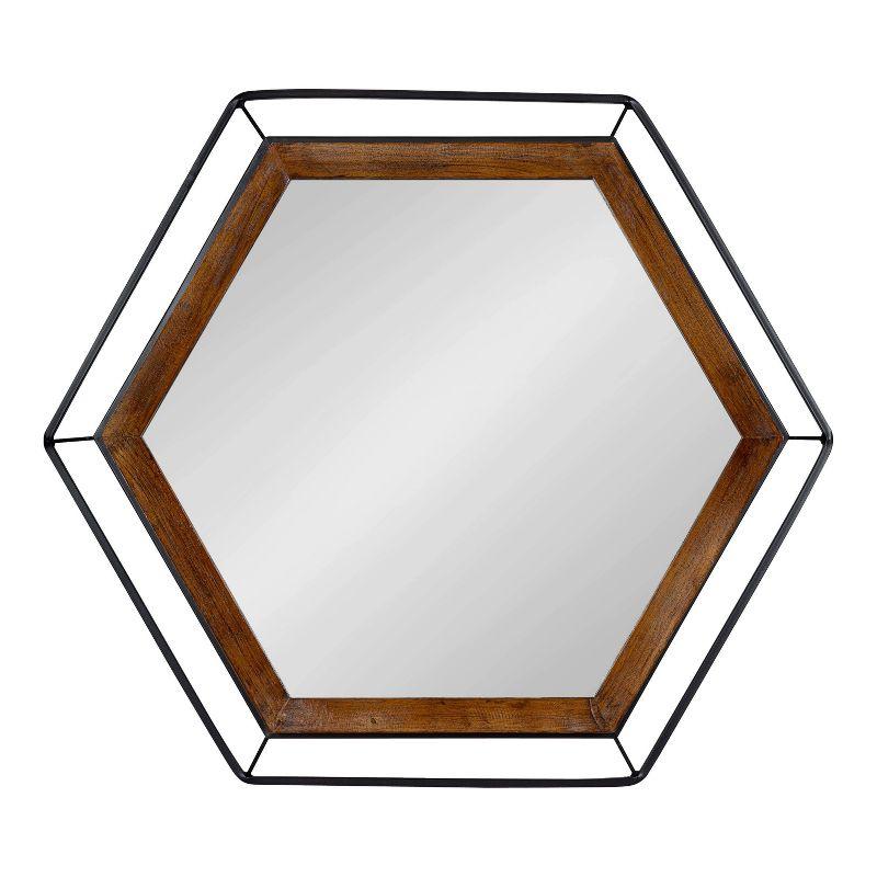 Wesman Hexagon Floating Wall Mirror in Walnut and Black