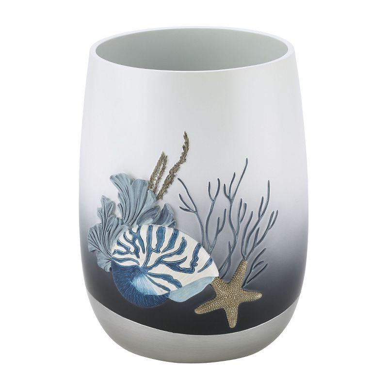 Blue and White Resin Coastal Wastebasket with Starfish