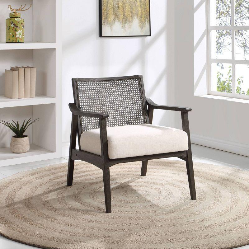 Lantana Arm Chair Linen - OSP Home Furnishings: Woven Cane Back, Polyester Cushion, Rustic Gray Finish