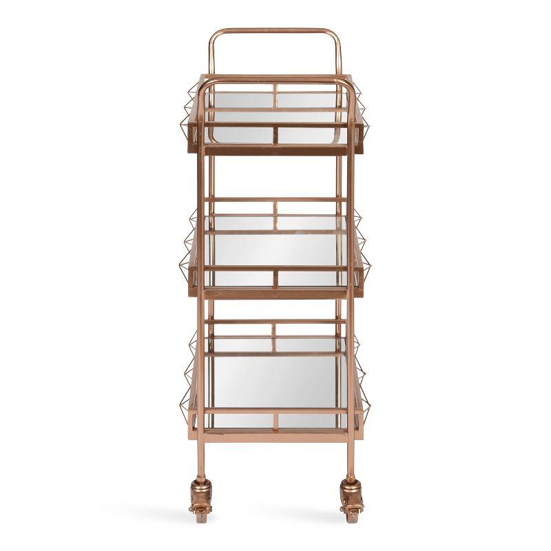 Elegant Rose Gold Metal Bar Cart with Mirrored Tiers and Locking Wheels