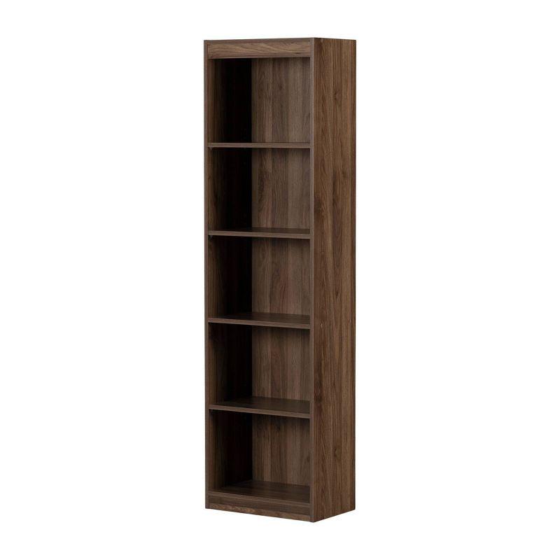 Natural Walnut Adjustable 5-Shelf Narrow Bookcase