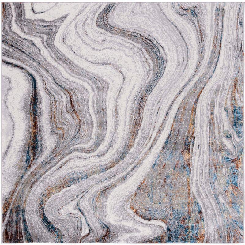 Amelia Square Grey Blue Gold Abstract Synthetic Area Rug