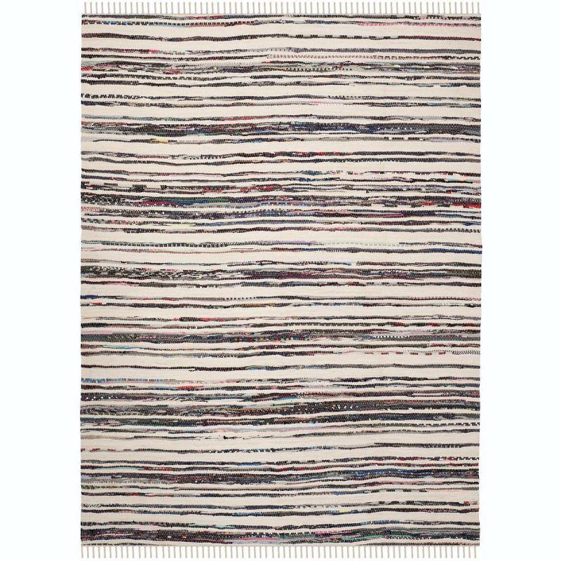 Rag Rug RAR126 Hand Woven Indoor Area Rug - 5'x8' - Ivory/Charcoal - Safavieh
