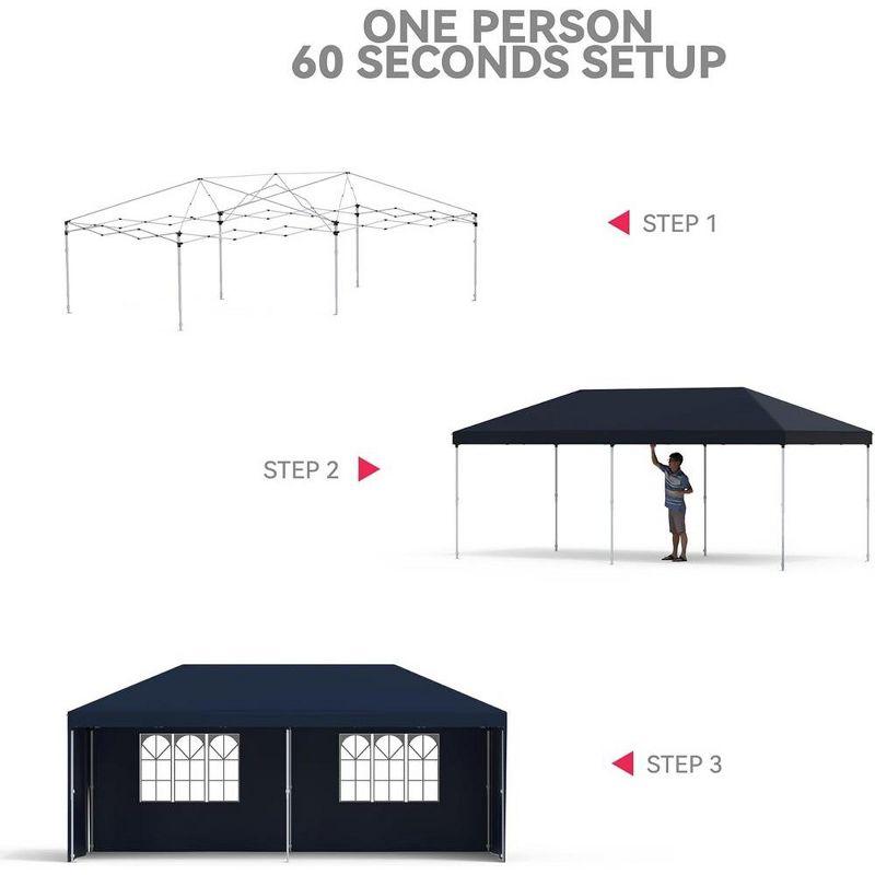 Garvee 10x20ft Pop Up Outdoor Canopy Tent with Removable Sidewalls,Patented One-Push Tent with Wheeled Bag,Uv Resistant & Waterproof,Navy Blue