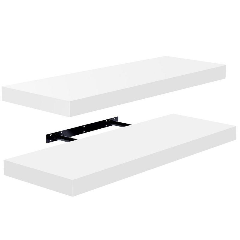 White Faux Wood Floating Wall Shelves Set of 2