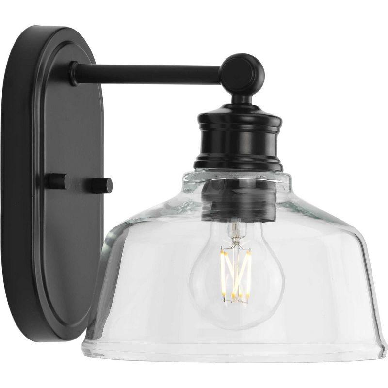 Progress Lighting Singleton 1-Light Vanity Fixture, Steel, Matte Black, Clear Glass Shade