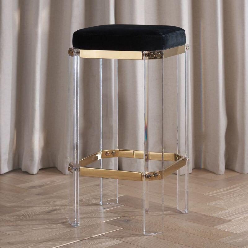 Black Acrylic and Brass Backless Bar Stool