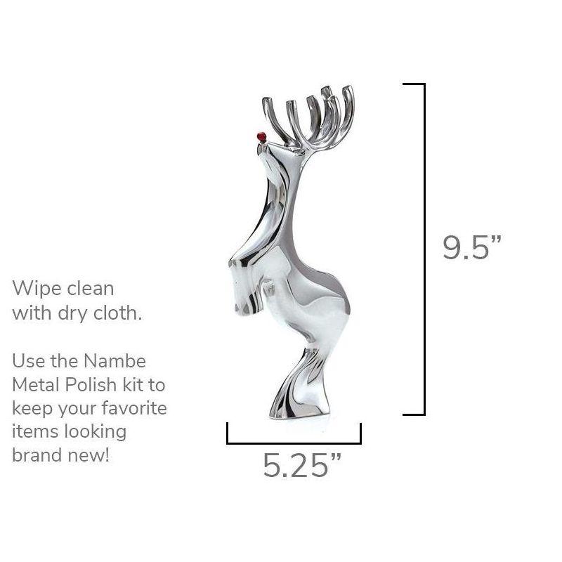 Polished Silver Metal Alloy Red-Nosed Reindeer Figurine