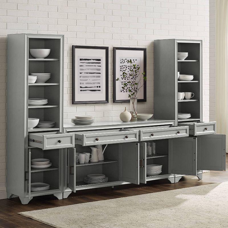 3pc Tara Sideboard and Bookcase Set Distressed Gray - Crosley