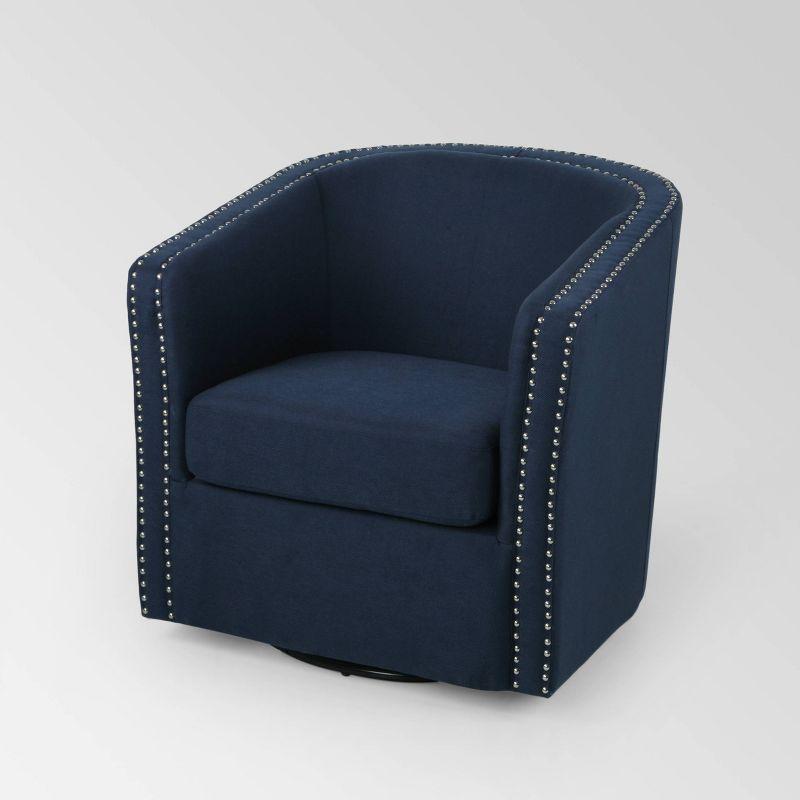 Handcrafted Blue and Black Swivel Barrel Chair