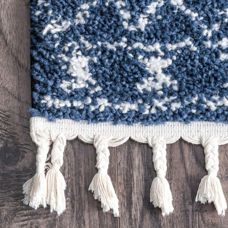 Braided Blue Synthetic 79" Reversible Shag Area Rug