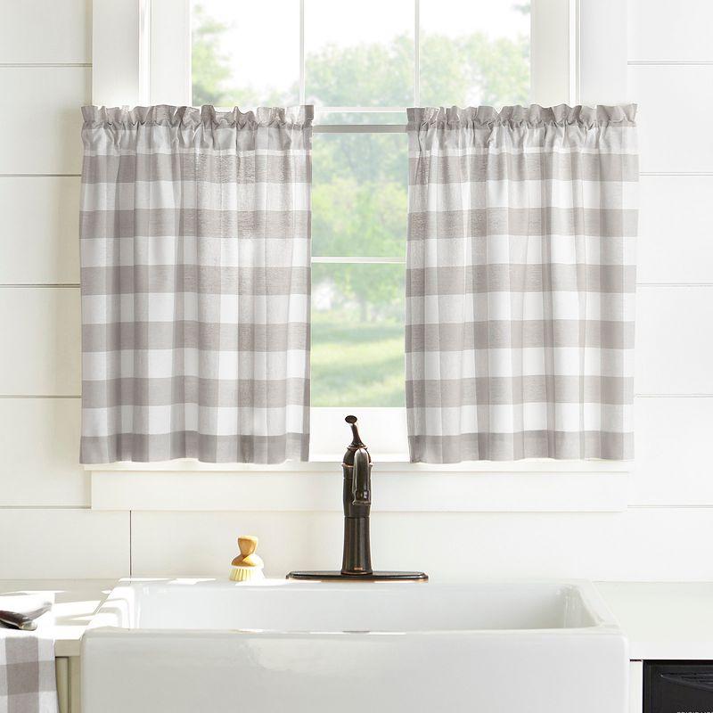 Farmhouse Living Buffalo Check Kitchen Tier Window Curtain Set of 2 - 30" x 36" - Gray/White - Elrene Home Fashions