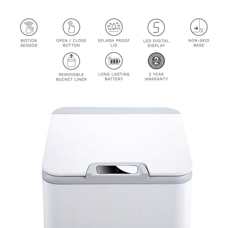 Nine Stars 10L/2.6gal Motion Sensor & Water Resistant White Trash Can: Kitchen Trash Can with Lid, Indoor, Plastic