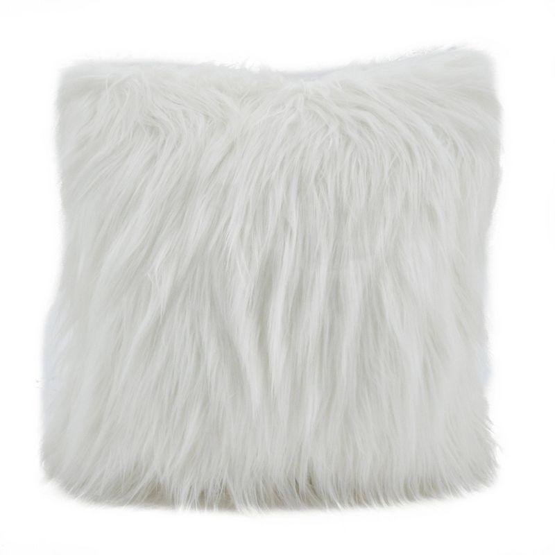 Ivory Faux Fur Long Hair Square Throw Pillow Set