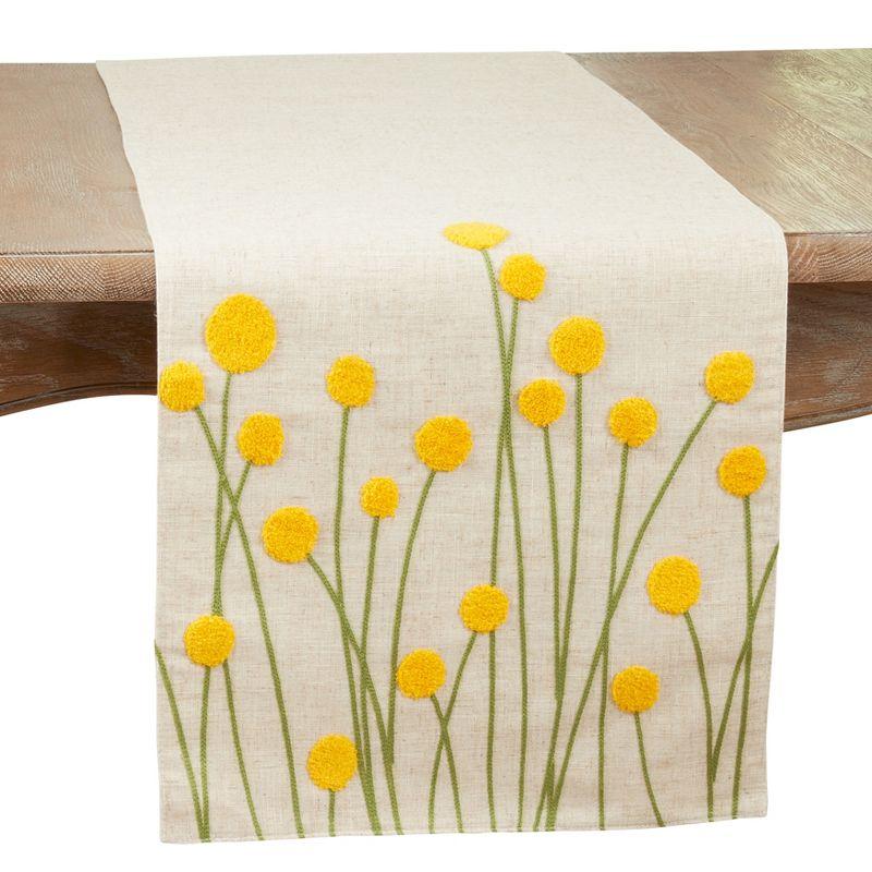 Saro Lifestyle Embroidered Flowers Dining Table Runner, Beige, 16" x 70"