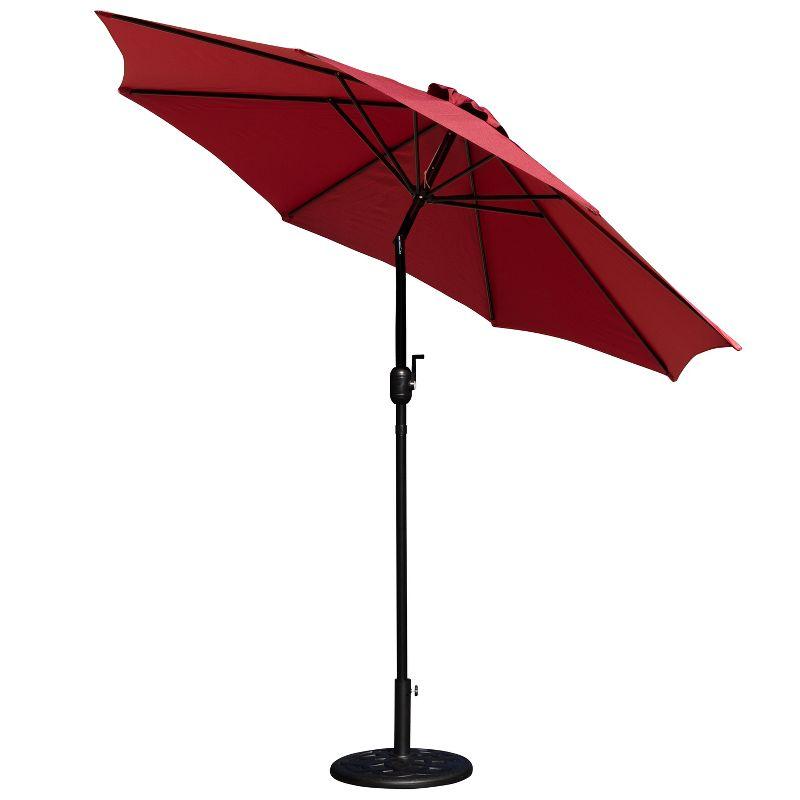 Flash Furniture Kona Red 9 FT Round Umbrella with Crank and Tilt Function and Standing Umbrella Base