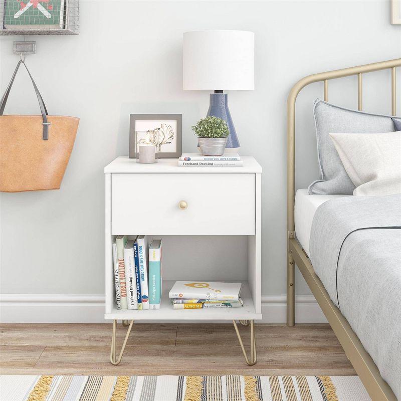 Finley Mid-Century Modern White and Gold 1-Drawer Nightstand