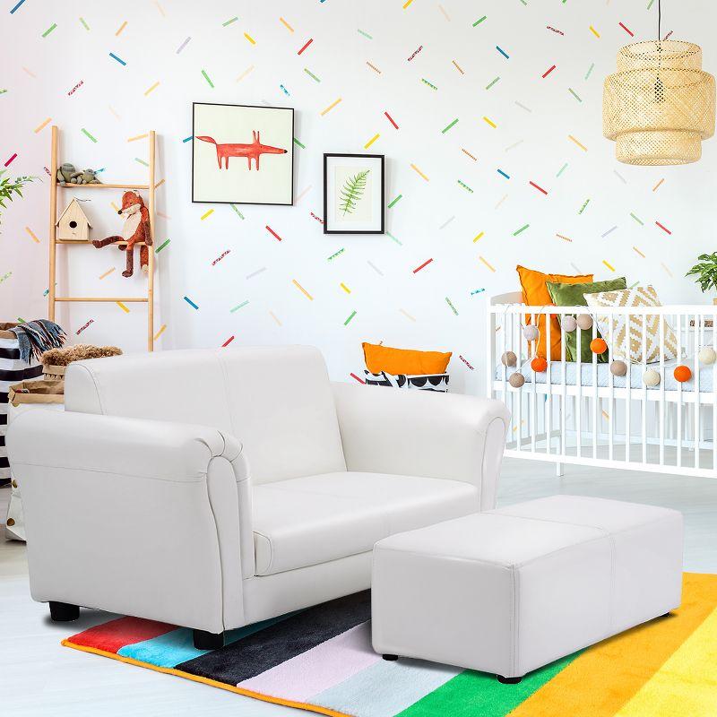 Tangkula Kids Sofa Upholstered Lounge Children Couch Ottoman w/ Armrest White