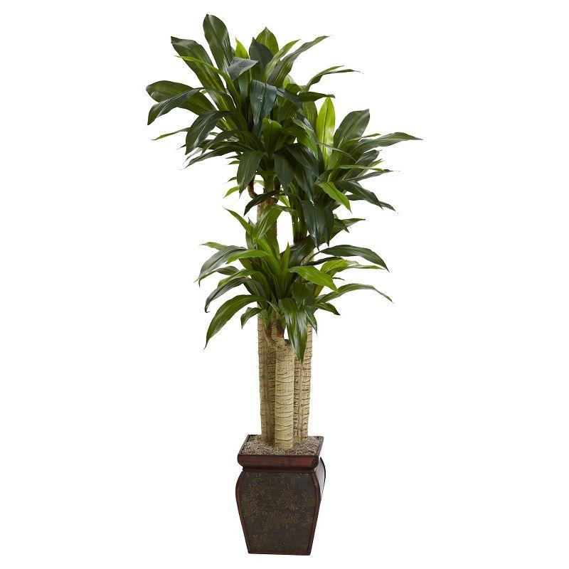 Nearly Natural 4.5' Cornstalk Dracaena Silk Plant with Vase (Real Touch): Faux Floor Plant, Indoor Decorative Polyester