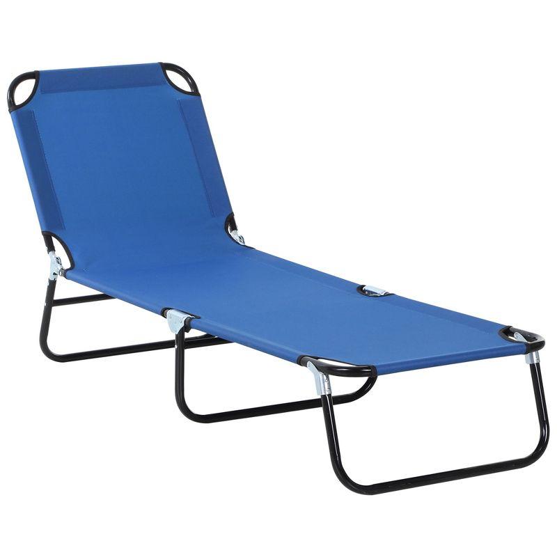 Blue Steel Frame Folding Outdoor Chaise Lounge Chair