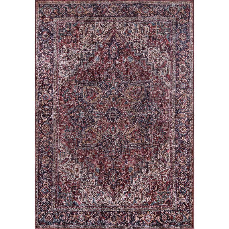 Karachi Burgundy and Blue Wool Rectangular Area Rug