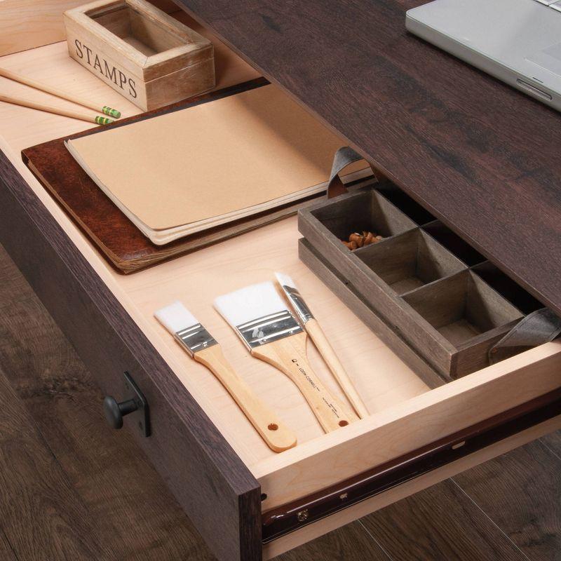 Rustic Coffee Oak Desk with Drawers and Filing Cabinet