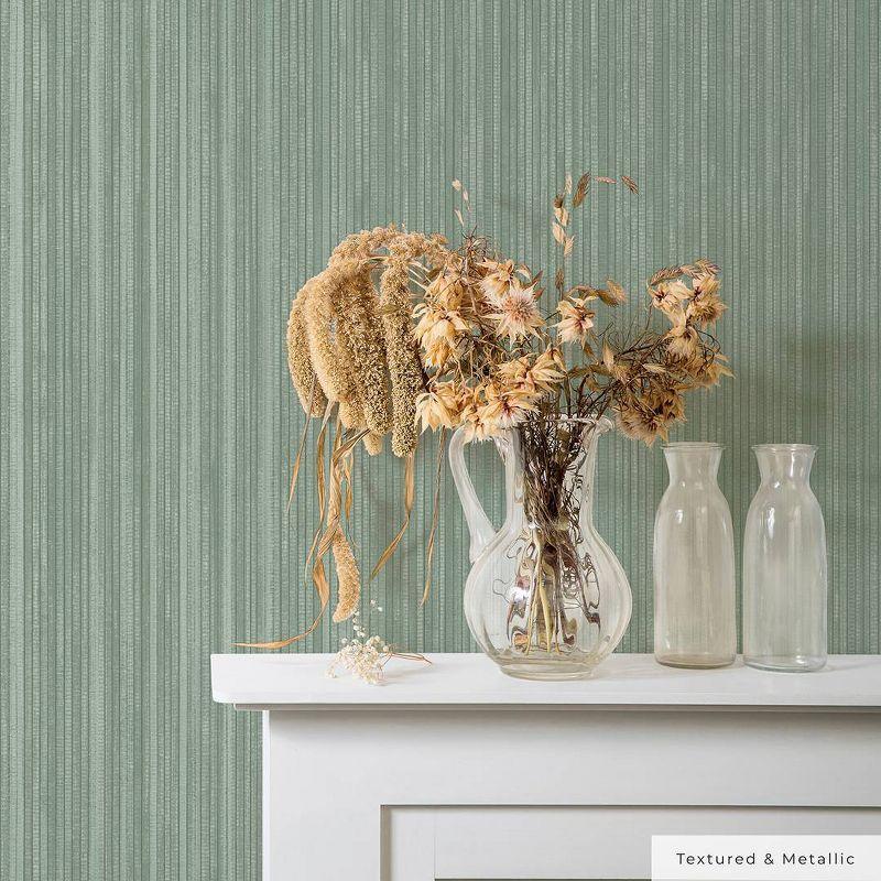 Tempaper & Co. 28 sq ft Faux Grasscloth Removable Peel and Stick Wallpaper Textured Sage : Vinyl, Self-Adhesive, Wood Grain Design