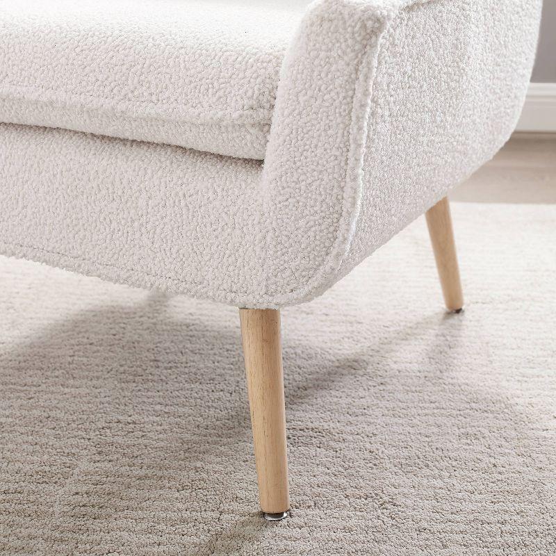 Natural Faux Sherpa Upholstered Accent Chair with Wood Legs