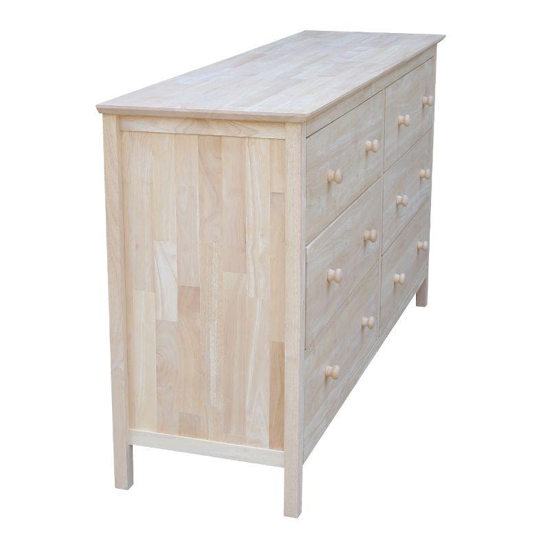 Dresser with 6 Drawers Unfinished - International Concepts: Solid Parawood Bedroom Storage