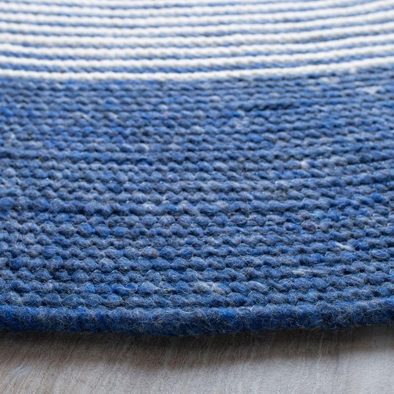 Handwoven Navy and Ivory Wool 4' Round Braided Rug