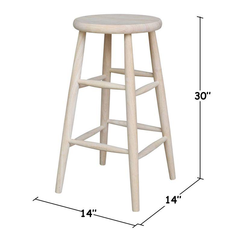 30" Scooped Seat Counter Height Barstool Unfinished - International Concepts: Solid Wood, Round, Backless