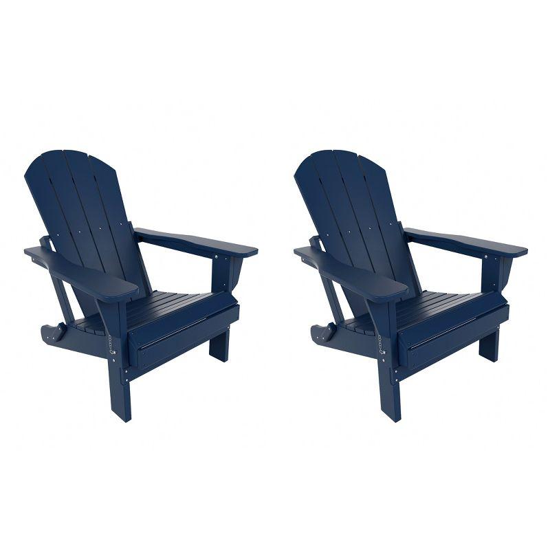 WestinTrends Malibu HDPE Outdoor Folding Poly Adirondack Chair (Set of 2), Navy Blue