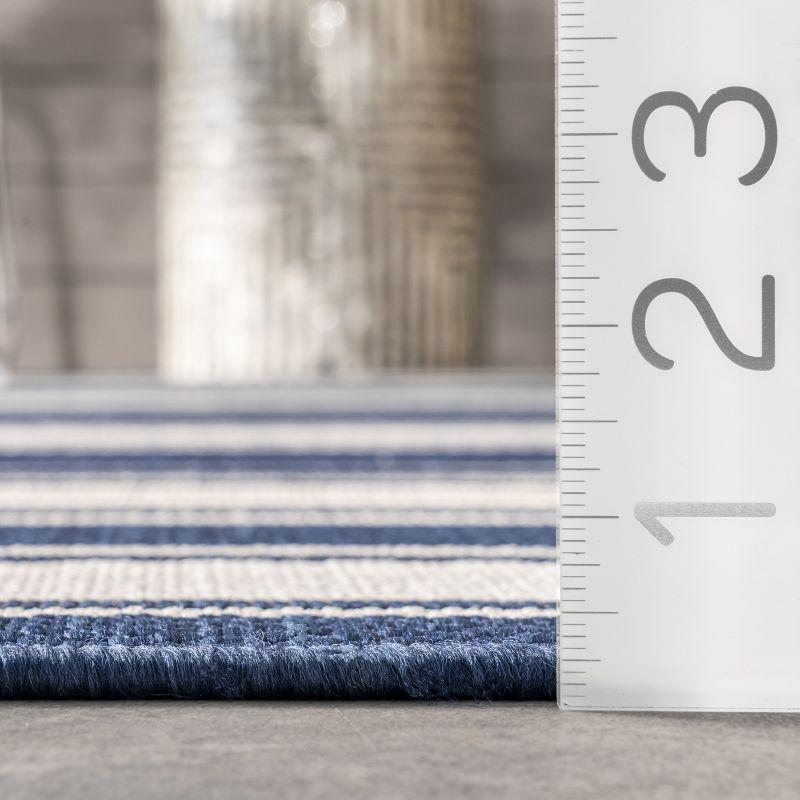 Navy Striped Synthetic 5' x 8' Easy-Care Indoor/Outdoor Rug