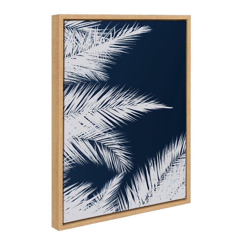 Natural Framed Blue and White Palm Canvas Wall Art