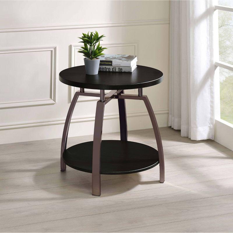 Dacre Round Black Wood and Metal End Table