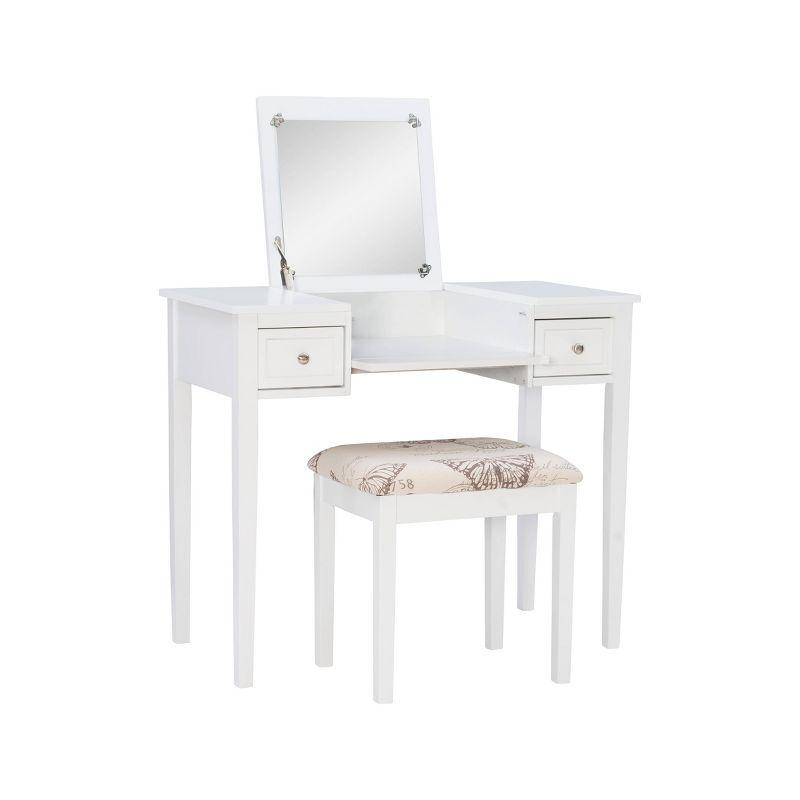 White Vanity Desk with Butterfly Print Bench