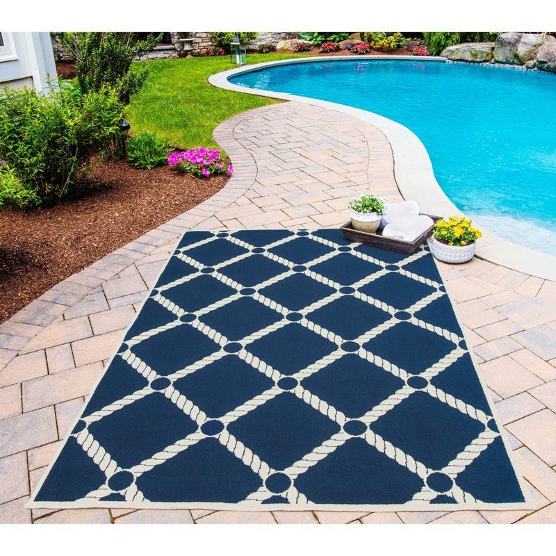 Nautical Navy Synthetic 2'3" x 7'6" Easy-Care Runner Rug