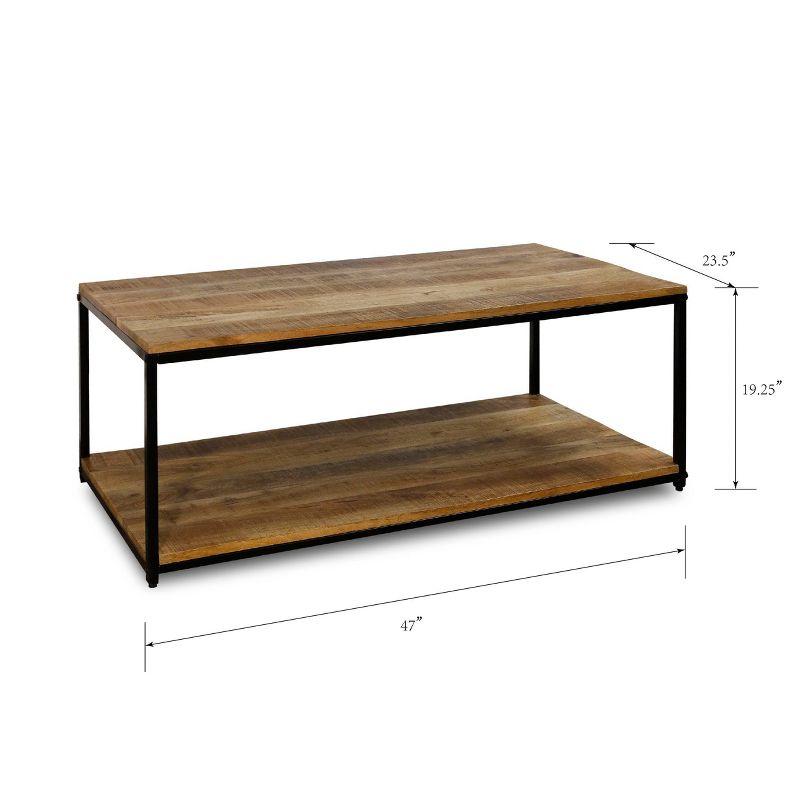 StyleCraft Iron Frame and Lower Shelf Rectangle Coffee Table Natural/Black: Mango Wood, Industrial Style, Fixed Shelf