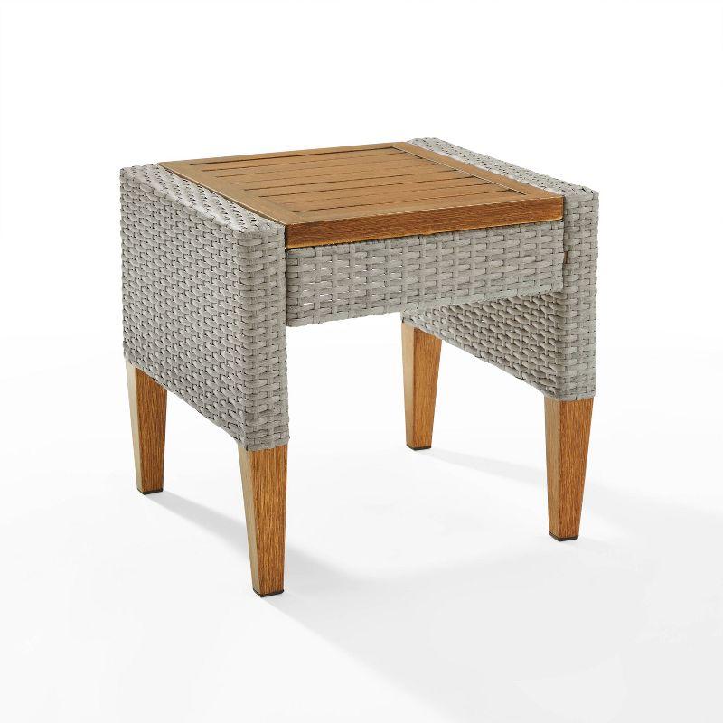 Gray and Acorn Wicker Outdoor Side Table with Steel Top