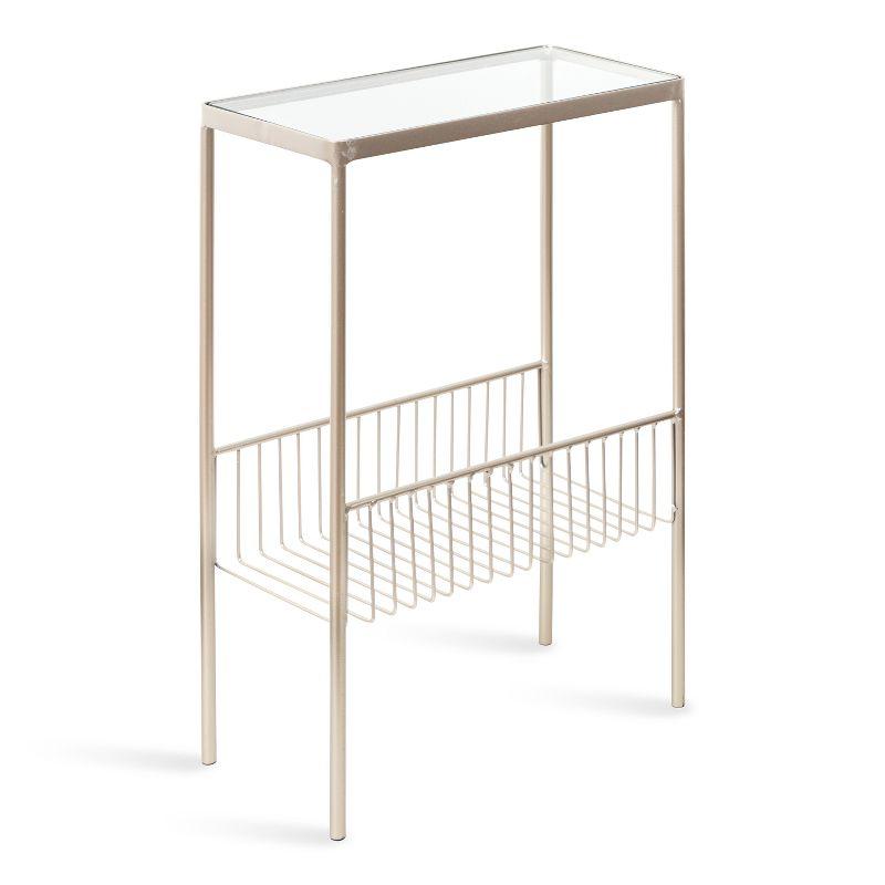 Trubey Gold Metal and Glass Side Table with Storage Rack