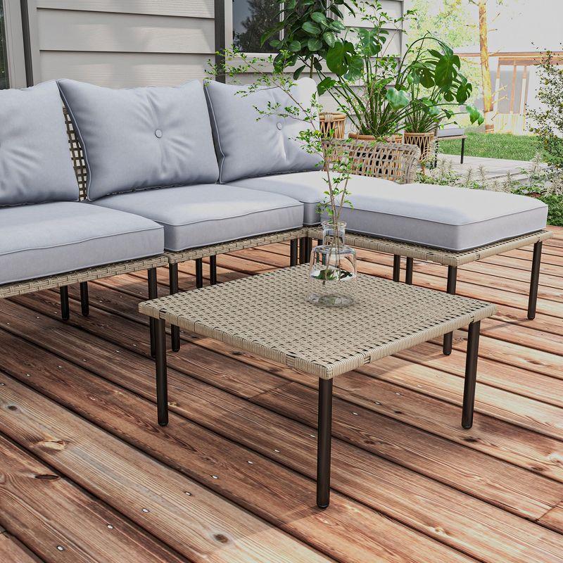 Outsunny 5 Pieces Patio Furniture Set with Cushions, Sofa, Chaise Lounge, Stool, Coffee Table