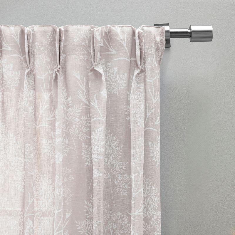 Nude Linen Floral Pinch Pleat Sheer Drapes