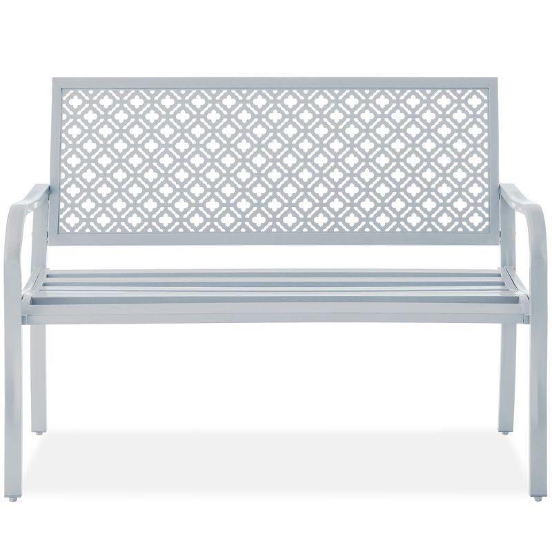 Light Gray Steel Garden Bench with Geometric Backrest