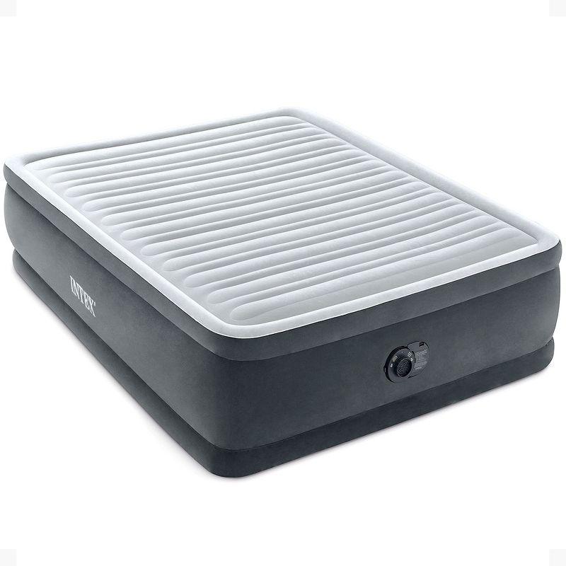 INTEX Dura-Beam Deluxe Comfort-Plush Elevated Air Mattress: Fiber-Tech – Queen Size – Built-in Electric Pump – 18in Bed Height – 600lb Weight Capacity