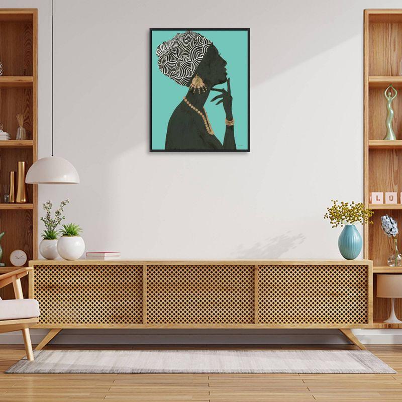 Graceful Majesty Teal and Black Framed Canvas Wall Art