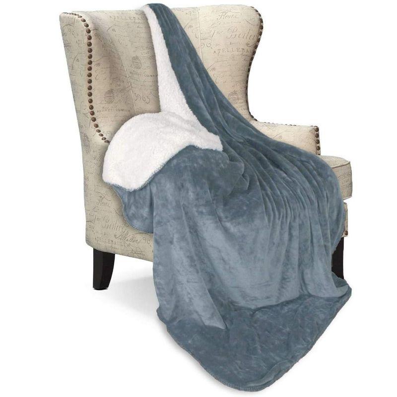 Gray and White Reversible Fleece Sherpa Throw Blanket 50" x 60"