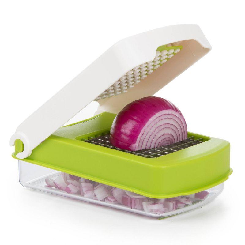 Prepworks Compact Veggie Chopper: Manual Food Chopper & Slicer, Stainless Steel Blade, Dishwasher-Safe, Green/White/Clear