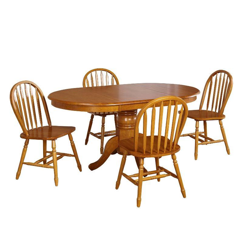 Brown Rubberwood Farmhouse Dining Set with Oval Table and 4 Chairs